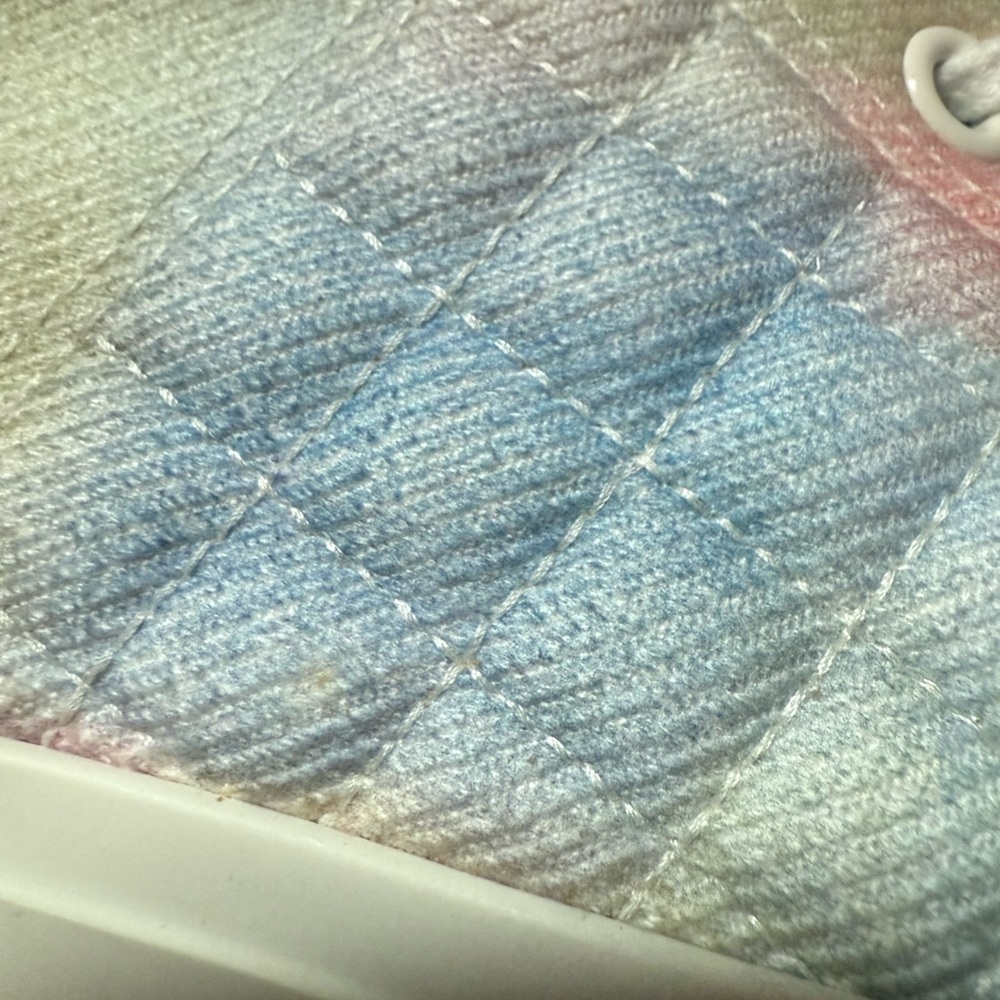 CHANEL Printed Fabric Quilted High Top Sneakers Green/Pink/Blue/White Sz 39 / 9 - Picture 10 of 13